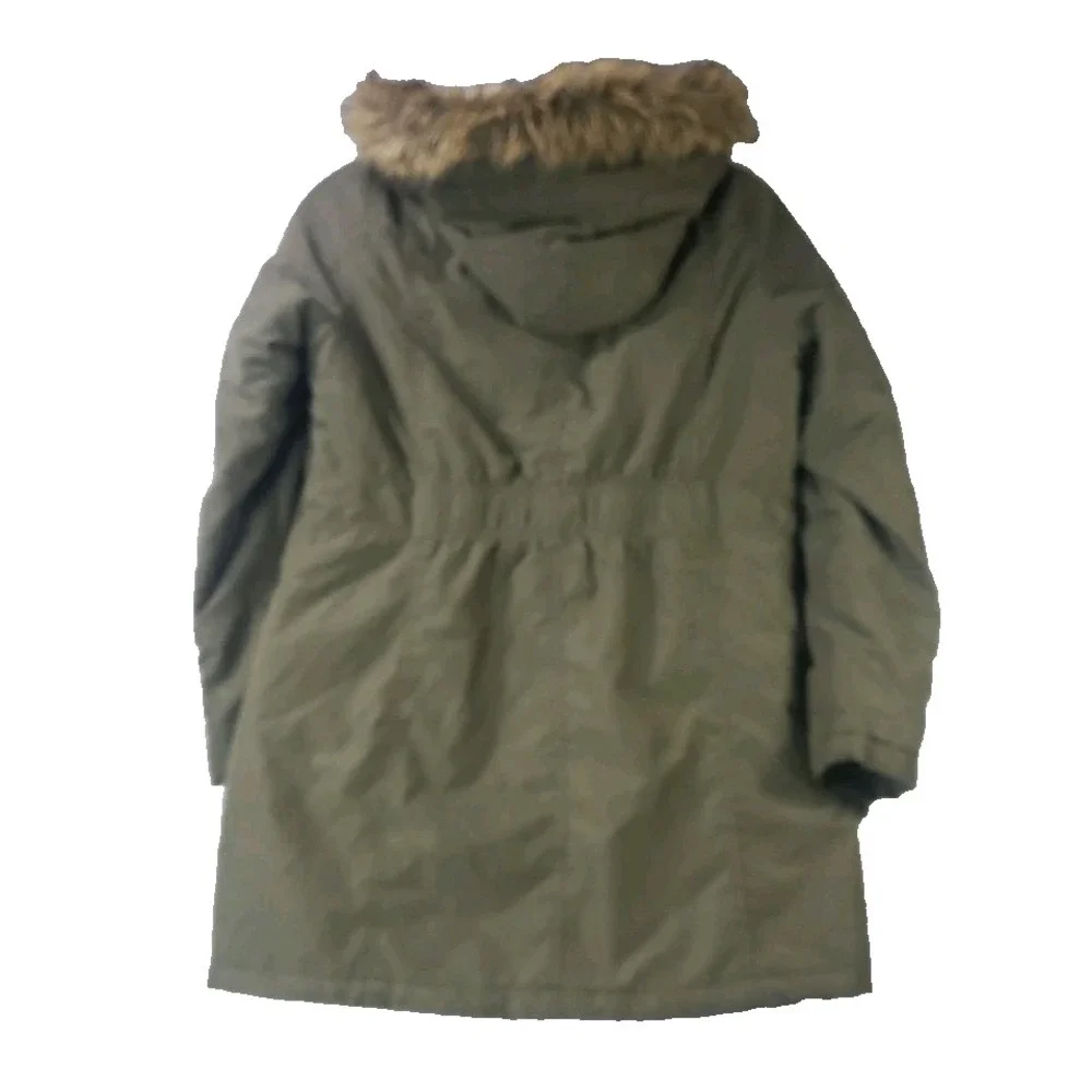 Rothschild Girls Size 14 Olive Green Hooded Parka Coat Faux Fur Trim Jacket